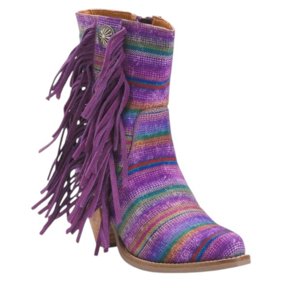 DINGO Made In Mexico Leather And Fabric Fringe Trim Western Boots - Picture 1 of 3
